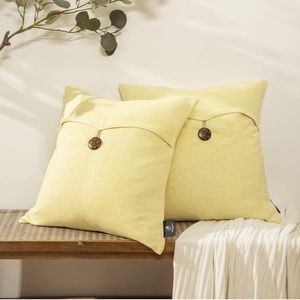 18x18 2pk Yellow Pillow Covers With Buttons